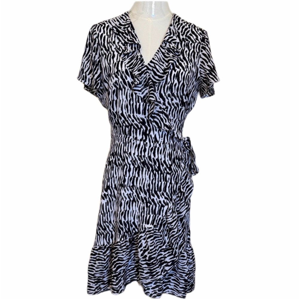 INC International Concept Zebra Print Ruffle sleeve and hem Wrap Dress Size S